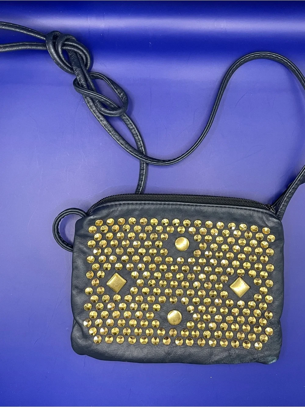 Navy Studded Crossbody Bag with Gold Accent